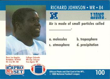 1990 Pro Set FACT Cincinnati #100 Richard Johnson Back