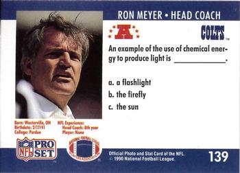 1990 Pro Set FACT Cincinnati #139 Ron Meyer Back