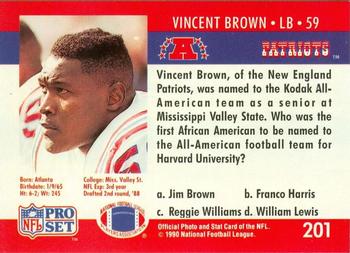 1990 Pro Set FACT Cincinnati #201 Vincent Brown Back