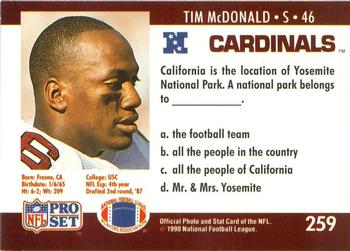 1990 Pro Set FACT Cincinnati #259 Tim McDonald Back