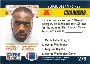 1990 Pro Set FACT Cincinnati #278 Vencie Glenn Back