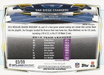 2014 Topps - Black #73 San Diego Chargers Back