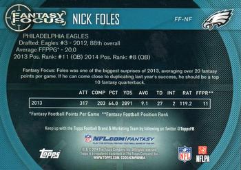 2014 Topps - Fantasy Focus #FF-NF Nick Foles Back