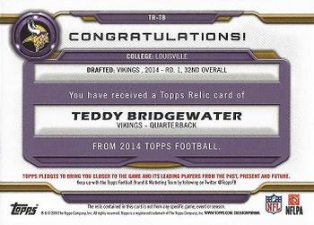 2014 Topps - Topps Relics #TR-TB Teddy Bridgewater Back