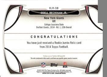 2014 Topps - Rookie Jumbo Relics #RJR-OB Odell Beckham Jr. Back