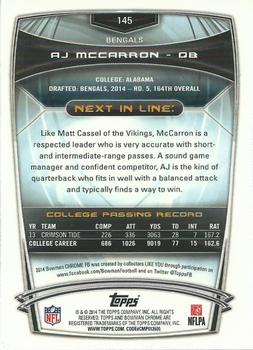 2014 Bowman Chrome #145 AJ McCarron Back
