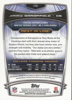 2014 Bowman Chrome #175 Jimmy Garoppolo Back