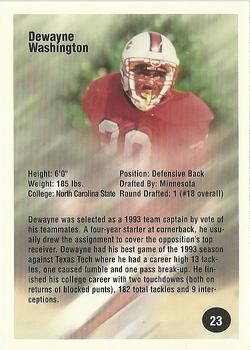 1994 Superior Rookies - Autographs #23 Dewayne Washington Back