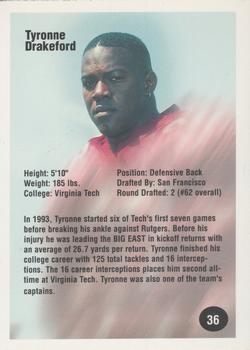 1994 Superior Rookies - Autographs #36 Tyronne Drakeford Back