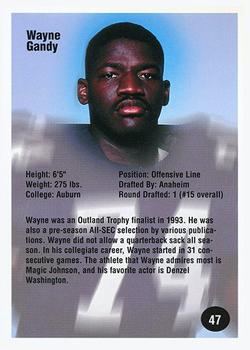 1994 Superior Rookies - Autographs #47 Wayne Gandy Back