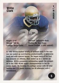 1994 Superior Rookies - Gold #5 Willie Clark Back