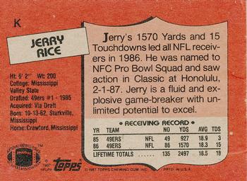 1987 Topps - Wax Box Bottom Panels Singles #K Jerry Rice Back