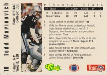 1992 Classic NFL Game #10 Todd Marinovich Back