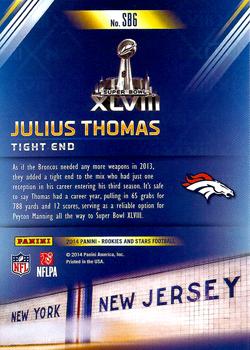 2014 Panini Rookies & Stars - Super Bowl #SB6 Julius Thomas Back