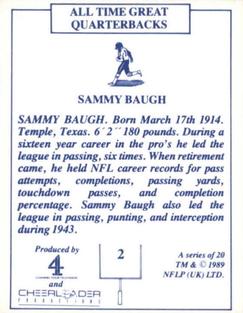 1989 All Time Great Quarterbacks #2 Sammy Baugh Back