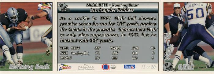 1992 Pacific Triple Folder #13 Nick Bell Back