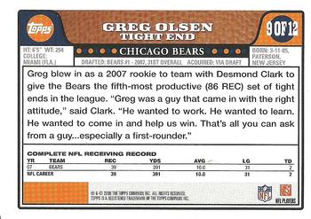 2008 Topps Chicago Bears #9 Greg Olsen Back