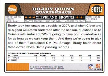 2008 Topps Cleveland Browns #9 Brady Quinn Back