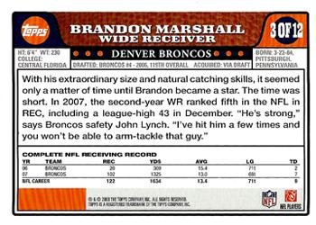 2008 Topps Denver Broncos #DEN3 Brandon Marshall Back