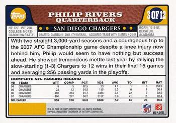 2008 Topps San Diego Chargers #3 Philip Rivers Back