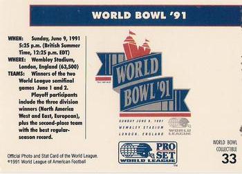 1991 Pro Set WLAF World Bowl Combo #33 World Bowl Trophy Back