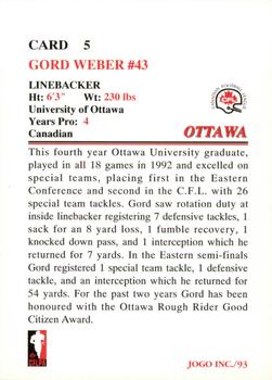 1993 JOGO #5 Gord Weber Back