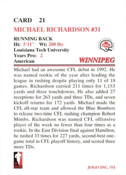 1993 JOGO #21 Michael Richardson Back