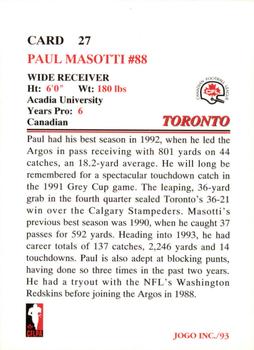 1993 JOGO #27 Paul Masotti Back