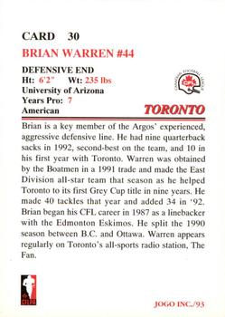 1993 JOGO #30 Brian Warren Back