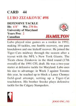 1993 JOGO #44 Lubo Zizakovic Back