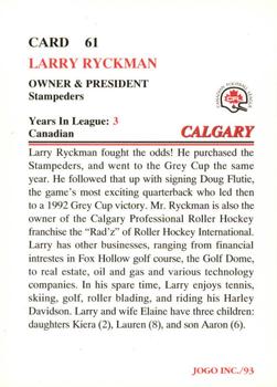 1993 JOGO #61 Larry Ryckman Back