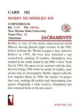1993 JOGO #102 Bobby Humphery Back