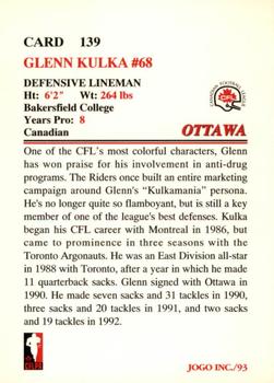 1993 JOGO #139 Glenn Kulka Back