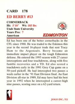 1993 JOGO #178 Ed Berry Back