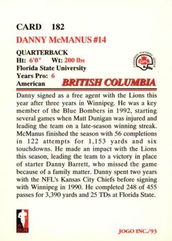 1993 JOGO #182 Danny McManus Back