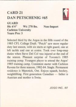 1987 JOGO #21 Dan Petschenig Back