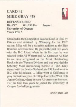 1987 JOGO #42 Mike Gray Back