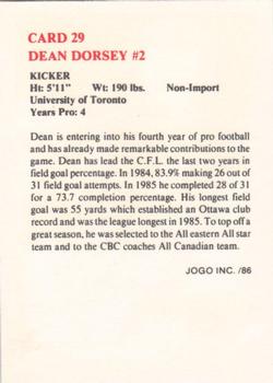 1986 JOGO #29 Dean Dorsey Back