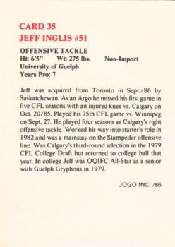 1986 JOGO #35 Jeff Inglis Back