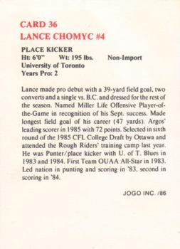 1986 JOGO #36 Lance Chomyc Back