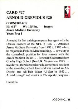 1988 JOGO #27 Arnold Grevious Back