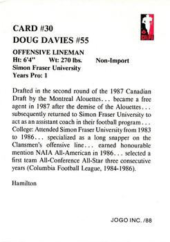 1988 JOGO #30 Doug Davies Back