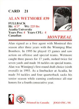 1996 JOGO #21 Alan Wetmore Back