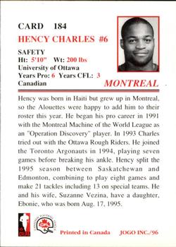 1996 JOGO #184 Hency Charles Back