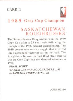1990 JOGO #1 1989 Grey Cup Champions Back
