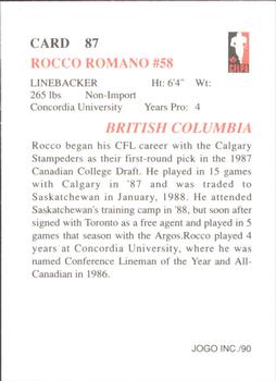 1990 JOGO #87 Rocco Romano Back