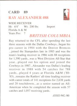 1990 JOGO #89 Ray Alexander Back