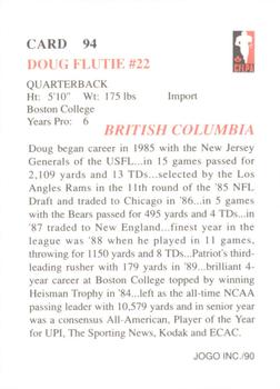 1990 JOGO #94 Doug Flutie Back