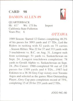 1990 JOGO #98 Damon Allen Back