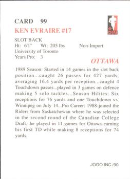 1990 JOGO #99 Ken Evraire Back